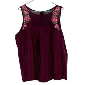 American Eagle Outfitters Babydoll Top XL Pleated Burgundy Flowers Cottagecore